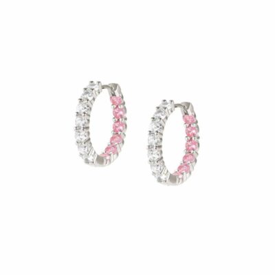 Women Nomination  | Chic&Charm Joyful Ed Hoop Earrings, White And Pink Stones