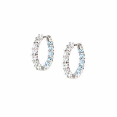 Women Nomination  | Chic&Charm Joyful Ed Hoop Earrings, White And Light Blue Stones