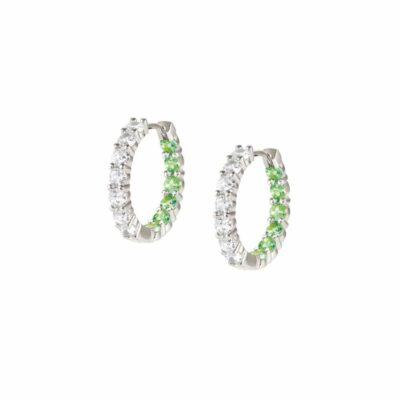 Women Nomination  | Chic&Charm Joyful Ed Hoop Earrings, White And Green Stones