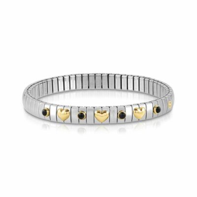 Women Nomination  | Stretch Bracelet With 3 Gold Hearts And Stones